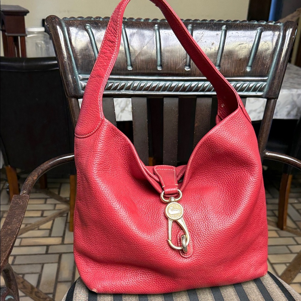 Chic Red Leather Hobo Bag